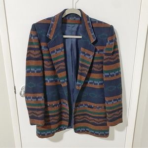 Vintage Cleo Oversized Southwestern Wool Blend Blazer Navy Blue/Brown size M/L